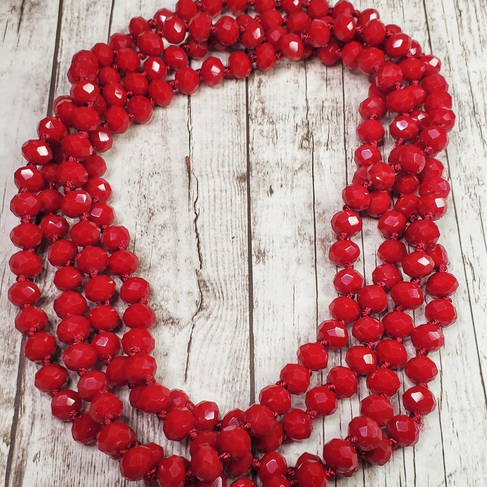 Blood red glass bead 60 30 inch necklace